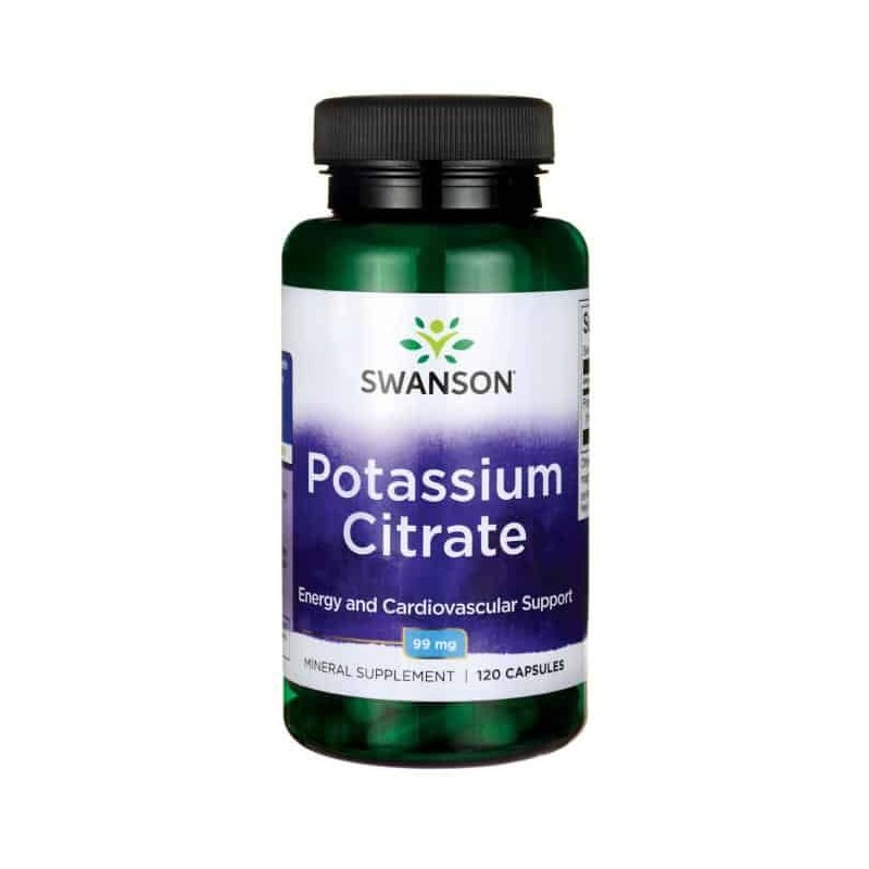 Potassium Citrate 99mg 120 Capsule, Swanson Potassium Citrate beneficii: sprijina sanatatea cardiovasculara, ajuta lareglarea te