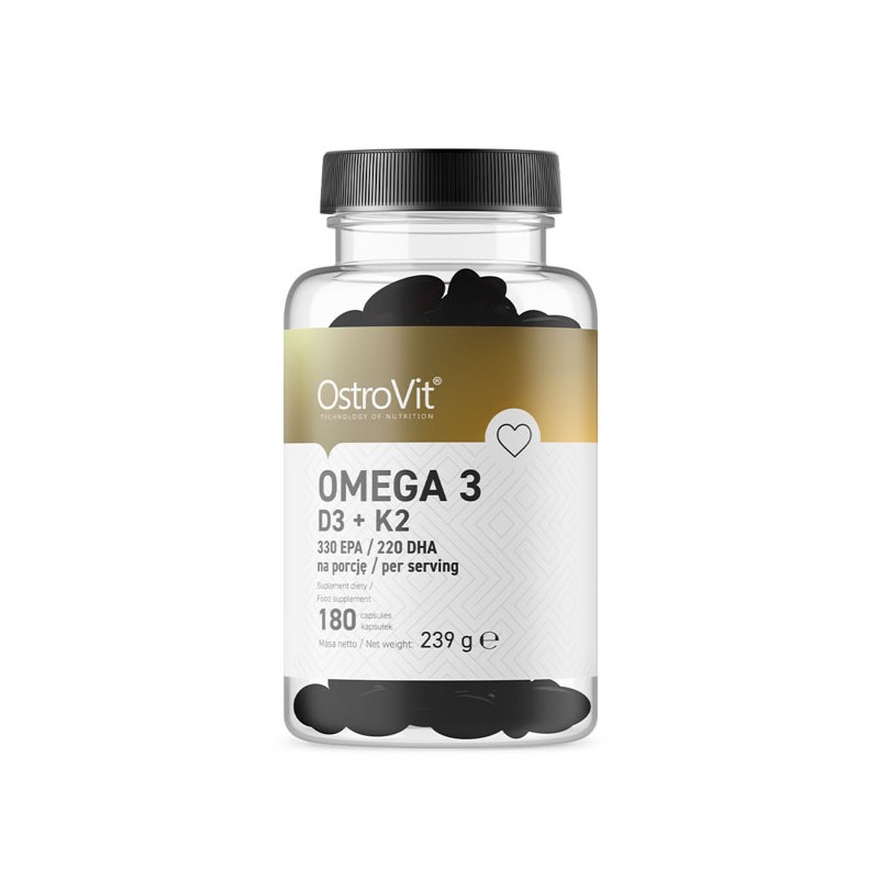 OstroVit Omega 3, Vitminele D3 + K2 180 Capsule Beneficii OstroVit Omega 3 D3 + K2: susține acțiunea sistemului cardiovascular, 