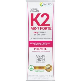 Wish Vitamina K2 MK7 - 30 ml BENEFICII VITAMINA K2 MK7: o sursa buna de Vitamina K, absorbtie excelenta a MK-7 din NATTO, o form