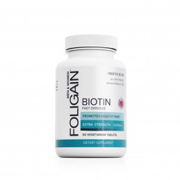Foligain Biotina Regenerare Par 10,000mcg cu dizolvare rapida (aroma de cireșe) - 60 Tablete BENEFICIILE SUPLIMENTULUI: Sprijină